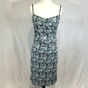 BCBG Paris light blue and black tropical print dress size medium